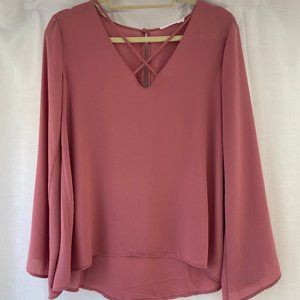 Lush Long Sleeve Pink Blouse